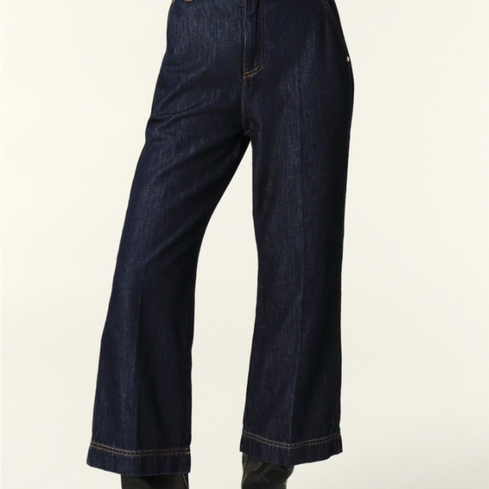 Ba&sh Dustin Dark Denim Cropped Wide Leg Trouser Jeans Size 38